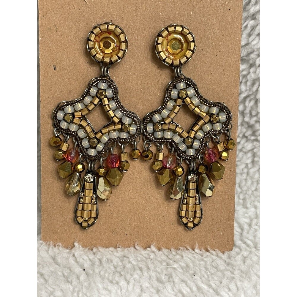 Ayala Bar Handcrafted Dangle Beaded Earrings Boho India Wedding Signed